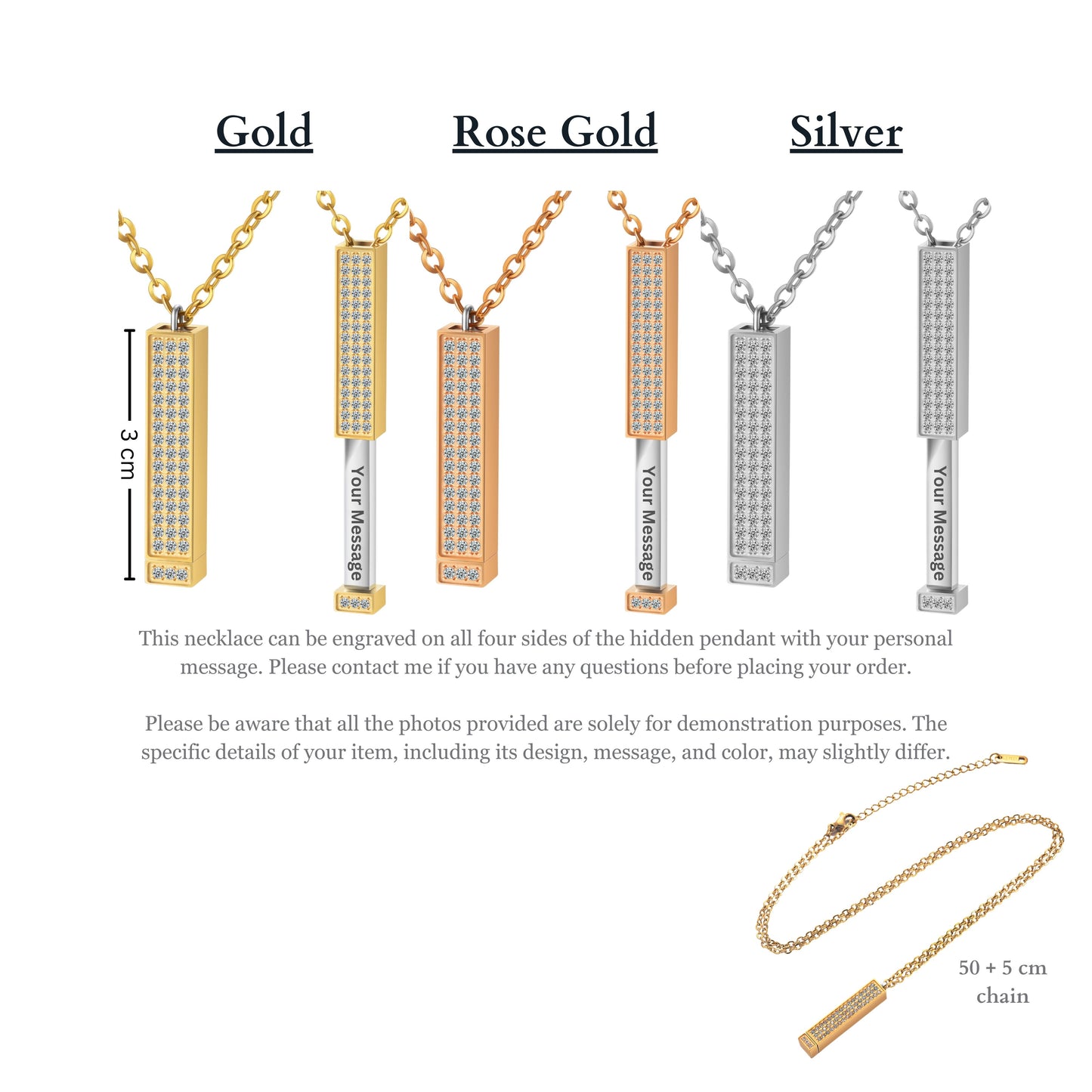 Customizable BDSM hidden pendant in gold, rose gold, and silver